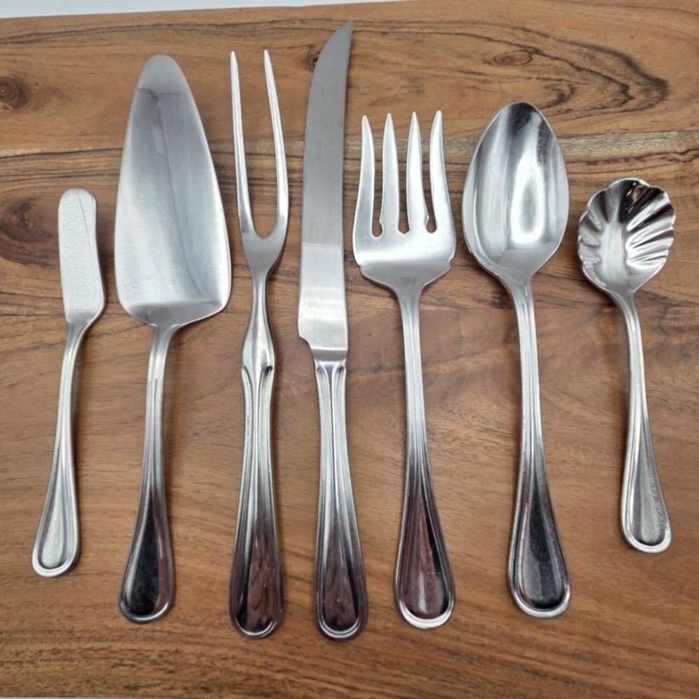 Wallace Rockport 7 Piece Hostess Set Stainless Meat Fork Carving Knife Pie
